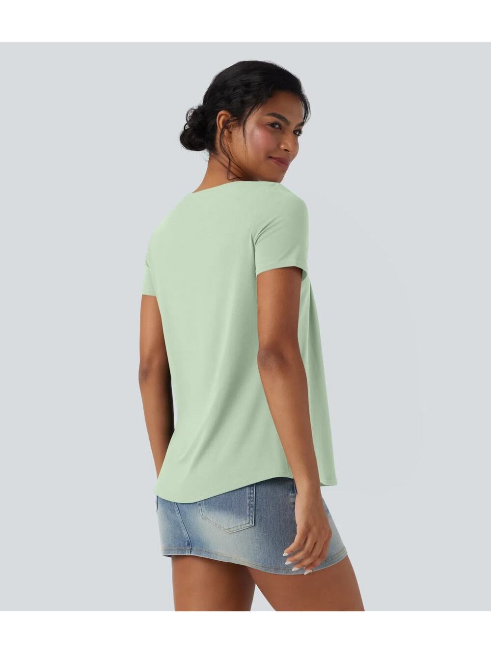 Halara Square Neck Short Sleeve Casual Top Green Size XL - Picture 2 of 8